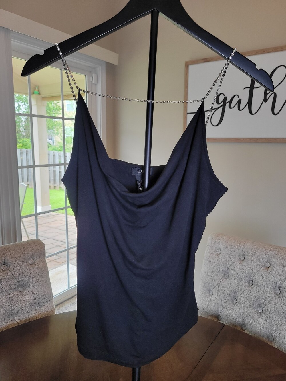 Q.U.E. Black Cowl Neck Camisole with Chain Straps Size Small